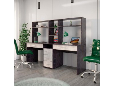 Двойно бюро с надстройка KC-02 (дъб тъмен бетон/дъб бетон)